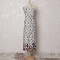 Elegant White Blended Cotton Fabric with Maroon Floral Embroidery - Last Piece of 3.0 Meters, 110 cm Width-D19781 Regal Fabrics