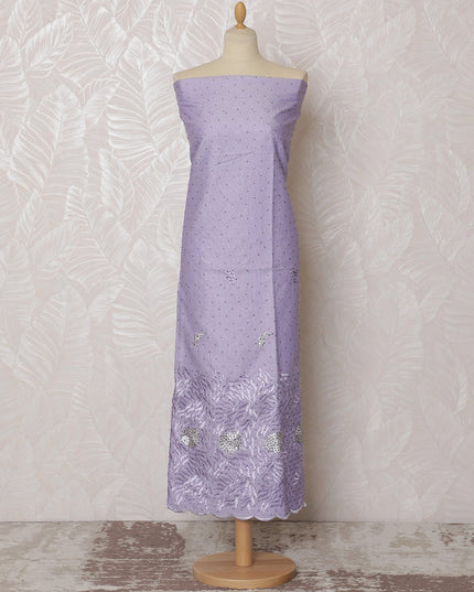 Delicate Lavender Blended Cotton Fabric with White Floral Embroidery - Last Piece of 3.0 Meters, 110 cm Width-D19783