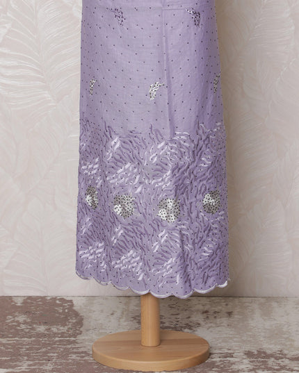 Delicate Lavender Blended Cotton Fabric with White Floral Embroidery - Last Piece of 3.0 Meters, 110 cm Width-D19783