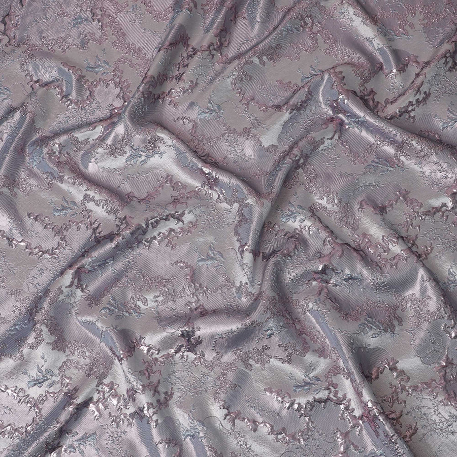 قماش بروكار صناعي رائع باللون لافندر وفضي بنمط زهور - عرض 140 سم-D19791