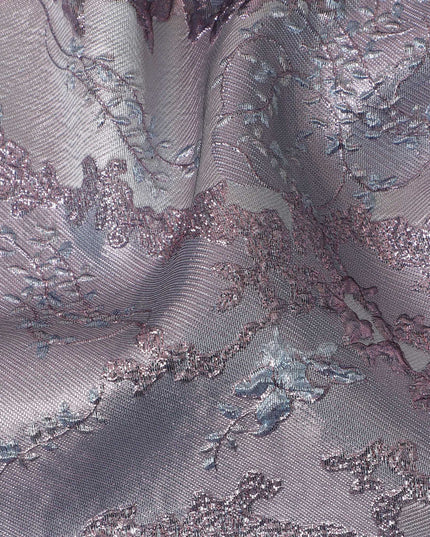 Exquisite Lavender and Silver Synthetic Brocade Fabric with Floral Pattern - 140 cm Width-D19791