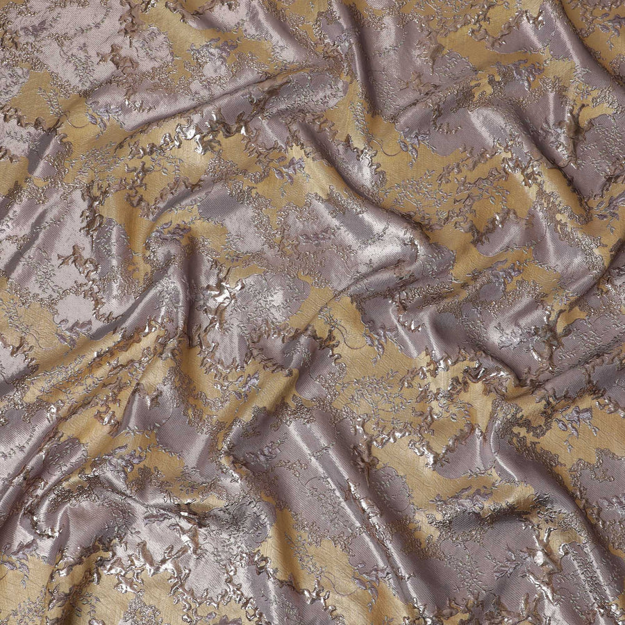 Regal Gold and Lavender Synthetic Brocade Fabric with Floral Design - 140 cm Width-D19792 Regal Fabrics