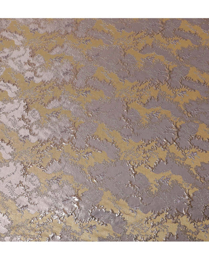 Regal Gold and Lavender Synthetic Brocade Fabric with Floral Design - 140 cm Width-D19792