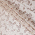 Ivory and Rose Gold Synthetic Brocade Fabric with Leaf Pattern - 140 cm Width-D19794