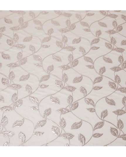 Ivory and Rose Gold Synthetic Brocade Fabric with Leaf Pattern - 140 cm Width-D19794