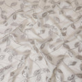 Ivory and Silver Synthetic Brocade Fabric with Leaf Design - 140 cm Width-D19795