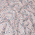 Blush Pink and Silver Synthetic Brocade Fabric with Leaf Pattern - 140 cm Width-D19796