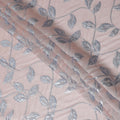 Blush Pink and Silver Synthetic Brocade Fabric with Leaf Pattern - 140 cm Width-D19796