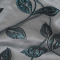 Grey and Teal Synthetic Brocade Fabric with Leaf Pattern - 140 cm Width-D19798