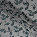 Grey and Teal Synthetic Brocade Fabric with Leaf Pattern - 140 cm Width-D19798