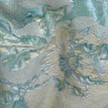قماش بروكار صناعي باللونين الأزرق المائي والفضي مع تصميم دوامة زهور - عرض 140 سم-D19800