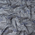 Slate Grey and Blue Synthetic Brocade Fabric with Floral Swirl Design - 140 cm Width-D19801