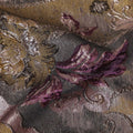 Antique Gold and Burgundy Synthetic Brocade Fabric with Floral Swirl Design - 140 cm Width-D19803