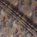 Antique Gold and Burgundy Synthetic Brocade Fabric with Floral Swirl Design - 140 cm Width-D19803