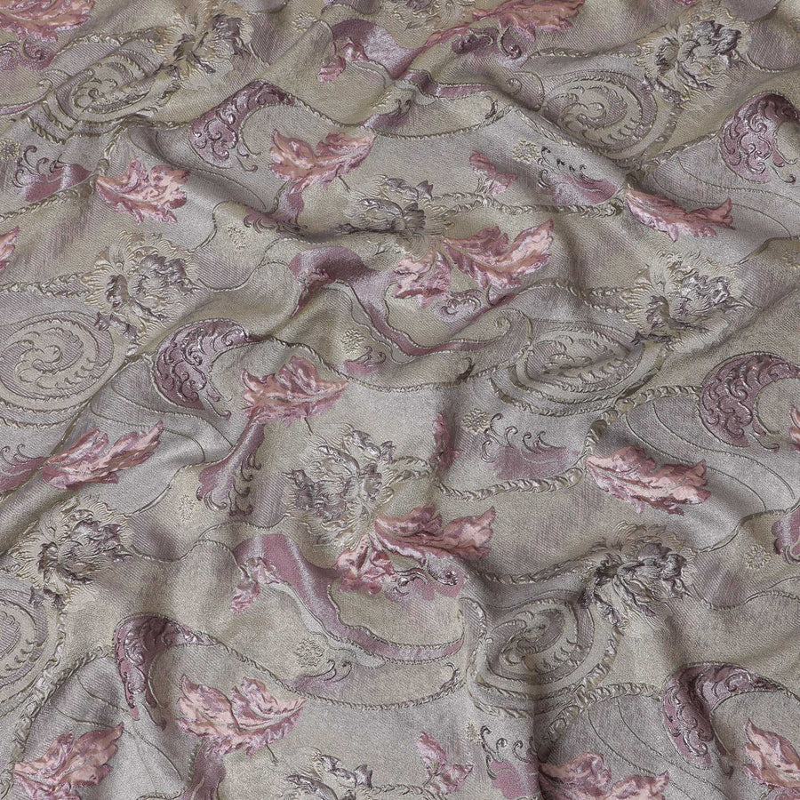 Pastel Gold and Rose Synthetic Brocade Fabric with Floral Swirl Design - 140 cm Width-D19804 Regal Fabrics