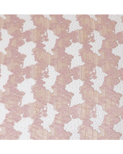 Blush Pink and Gold Synthetic Brocade Fabric with Textured Design - 140 cm Width-D19805