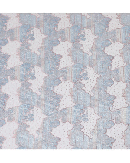 Sky Blue and Silver Synthetic Brocade Fabric with Textured Design - 140 cm Width-D19807