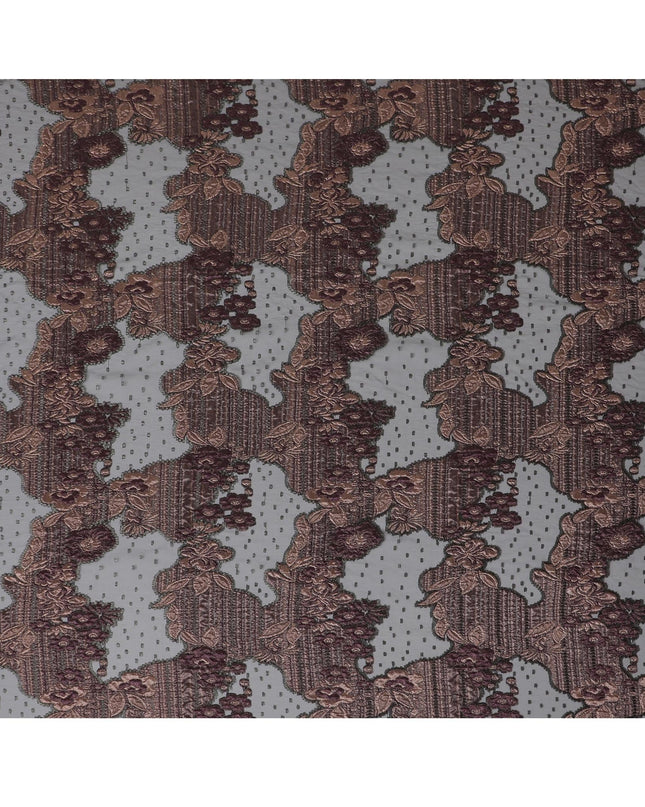 Charcoal and Burgundy Synthetic Brocade Fabric with Textured Design - 140 cm Width-D19808