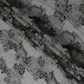 Black and Silver Synthetic Brocade Fabric with Textured Floral Design - 140 cm Width-D19809