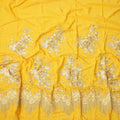 Yellow Cotton Fabric with Sequin Floral Embroidery & Beaded Border Design, 140 Cms Width, Made in India – 3 Meters Piece-D23665 - Regal Fabrics