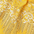 Yellow Cotton Fabric with Sequin Floral Embroidery & Beaded Border Design, 140 Cms Width, Made in India – 3 Meters Piece-D23665 - Regal Fabrics