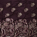Deep Maroon Cotton Fabric with Rose Motif Embroidery in Beige and Wine Tones and Ornamental Floral Border, 140 Cms Width, Made in India – 3 Meters Piece-D23666 - Regal Fabrics