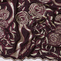 Deep Maroon Cotton Fabric with Rose Motif Embroidery in Beige and Wine Tones and Ornamental Floral Border, 140 Cms Width, Made in India – 3 Meters Piece-D23666 - Regal Fabrics