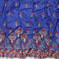 Royal Blue Cotton Fabric with Red Floral Embroidery and Heavy Designer Border, 140 Cms Width, 3 Meters Piece, Made in India-D23667 - Regal Fabrics