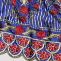 Royal Blue Cotton Fabric with Red Floral Embroidery and Heavy Designer Border, 140 Cms Width, 3 Meters Piece, Made in India-D23667 - Regal Fabrics