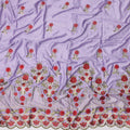 Lavender Cotton Floral Embroidered Fabric with Heavy Multicolor Border Work, 140 Cms Width, 3 Meters Piece, Made in India-D23668