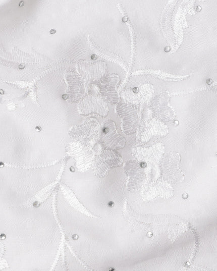 White Cotton Fabric with Tone-on-Tone Floral Embroidery & Sequin Detailing, 140 Cms Width, 3 Meters Piece, Made in India-D23669 - Regal Fabrics