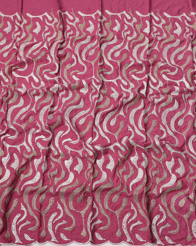 Magenta Cotton Fabric with Abstract Sequin Embroidery Design, 140 Cms Width, 3 Meters Piece, Made in India-D23671 - Regal Fabrics