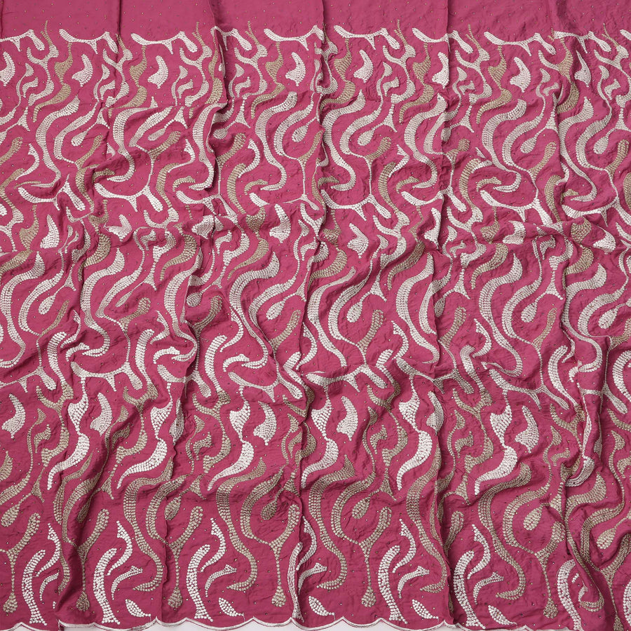 Magenta Cotton Fabric with Abstract Sequin Embroidery Design, 140 Cms Width, 3 Meters Piece, Made in India-D23671 - Regal Fabrics