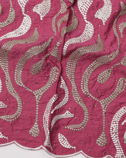 Magenta Cotton Fabric with Abstract Sequin Embroidery Design, 140 Cms Width, 3 Meters Piece, Made in India-D23671 - Regal Fabrics