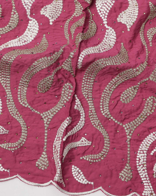 Magenta Cotton Fabric with Abstract Sequin Embroidery Design, 140 Cms Width, 3 Meters Piece, Made in India-D23671 - Regal Fabrics