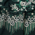 Dark Green Cotton Fabric with Floral Thread & Sequin Embroidery Design, 140 Cms Width, 3 Meters Piece, Made in India-D23672