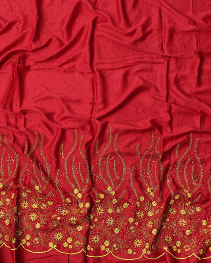 Red Cotton Fabric with Flame Motif Golden Thread & Sequin Embroidery, 140 Cms Width, 3 Meters Piece, Made in India-D23673 - Regal Fabrics