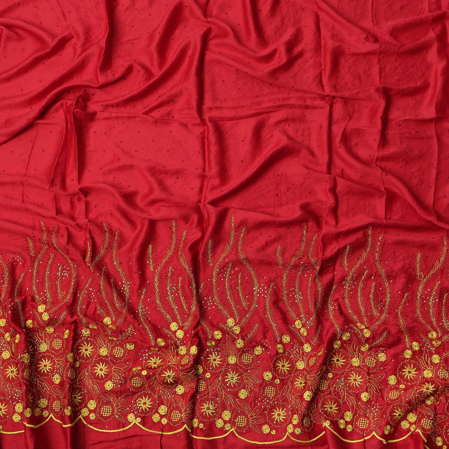 Red Cotton Fabric with Flame Motif Golden Thread & Sequin Embroidery, 140 Cms Width, 3 Meters Piece, Made in India-D23673 - Regal Fabrics
