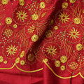 Red Cotton Fabric with Flame Motif Golden Thread & Sequin Embroidery, 140 Cms Width, 3 Meters Piece, Made in India-D23673 - Regal Fabrics