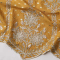Golden Yellow Cotton Fabric with Silver Foil Work, White Floral Embroidery and Ornate Scalloped Border, 140 Cms Width, Made in India – 3 Meters Piece-D23674 - Regal Fabrics