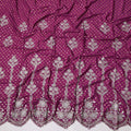 Magenta Cotton Fabric with Silver Foil Buti, White Floral Embroidery and Ornate Scalloped Border, 140 Cms Width, Made in India – 3 Meters Piece-D23675 - Regal Fabrics