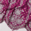 Magenta Cotton Fabric with Silver Foil Buti, White Floral Embroidery and Ornate Scalloped Border, 140 Cms Width, Made in India – 3 Meters Piece-D23675 - Regal Fabrics
