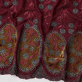Maroon Cotton Fabric with Grey Floral Embroidery & Olive Appliqué Border, 140 Cms Width, Made in India – 3 Meters Piece-D23676 - Regal Fabrics