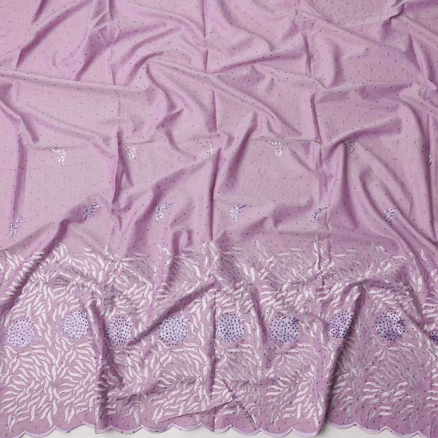 Light Lavender Cotton Fabric with Floral Sequin Embroidery, 140 Cms Width, Made in India – 3 Meters Piece-D23680