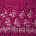 Magenta Fabric with Heavy Floral Embroidery and Beaded Tassel Border, Printed Cotton, 140 Cms, Made in India – 3 Meters Piece-D23681