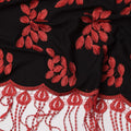 Black Fabric with Red Floral Embroidery and Tassel Detailing, Printed Cotton, 140 Cms, Made in India – 3 Meters Piece-D23682