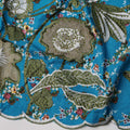 Sky Blue Cotton Fabric with Green Embroidered Floral Border and Delicate Multicolor Floral Print, 3 Meters Piece, 140 Cms Width, Made in India-D23683 - Regal Fabrics