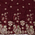 Maroon Fabric with Bold Metallic Floral Embroidery and Scalloped Border, Printed Cotton, 140 Cms Width, Made in India – 3 Meters Piece-D23684 - Regal Fabrics