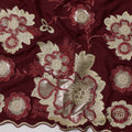Maroon Fabric with Bold Metallic Floral Embroidery and Scalloped Border, Printed Cotton, 140 Cms Width, Made in India – 3 Meters Piece-D23684 - Regal Fabrics