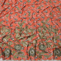 Rust Orange Cotton Fabric with Tiny Floral Print, Olive Green Thread Embroidery and Botanical Scalloped Border, 140 Cms Width, Made in India – 3 Meters Piece-D23686 - Regal Fabrics